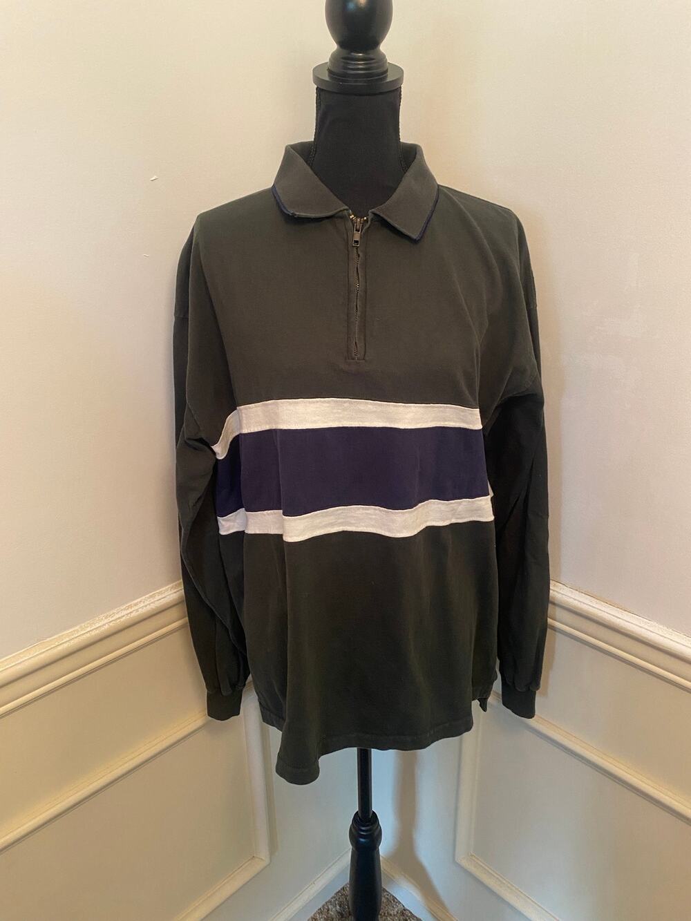 Vintage 90s American Outpost Striped Quarter-Zip Rugby Shirt Dadcore Striped